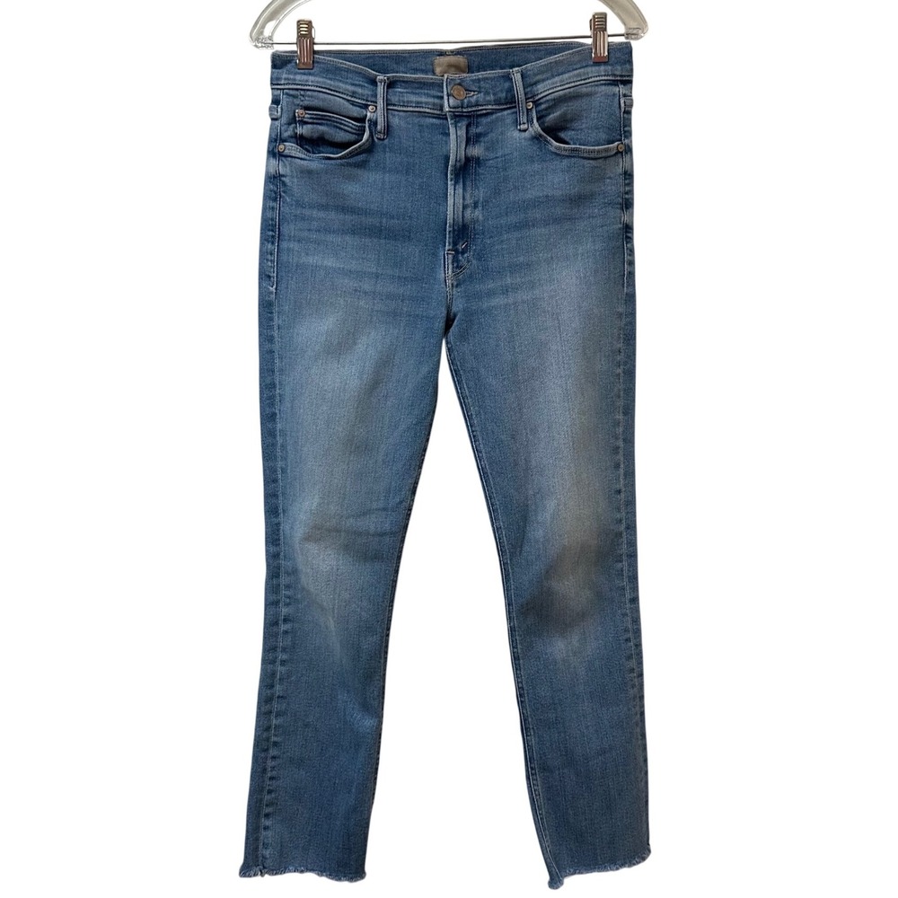 Mother The Mid Rise Dazzler Ankle Fray Jeans Riding The Cliffside Blue Size 30